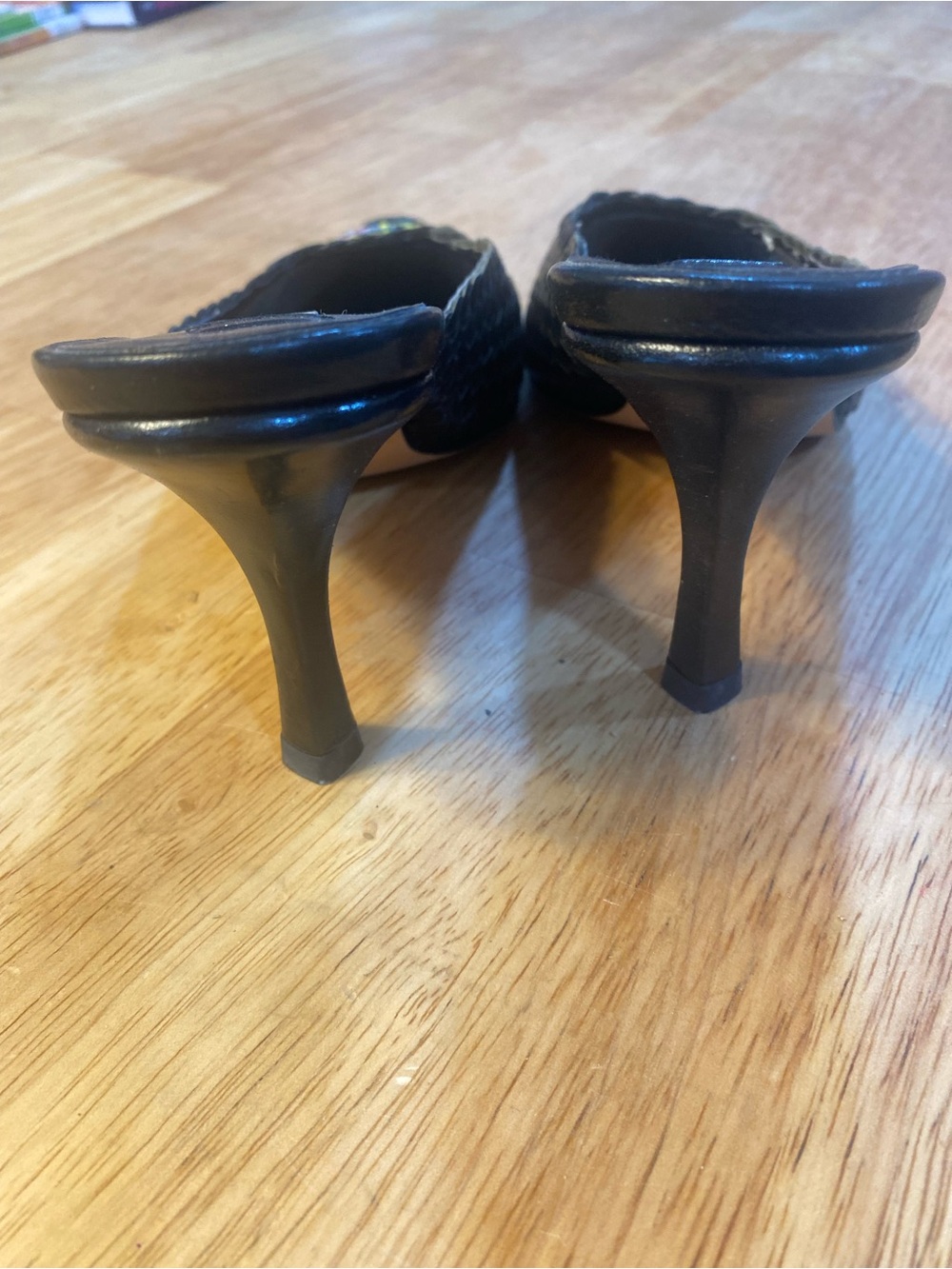 Vintage Sacha London Black Leather Embroidered Pointed Mule Kitten Heels - Picture 5 of 8